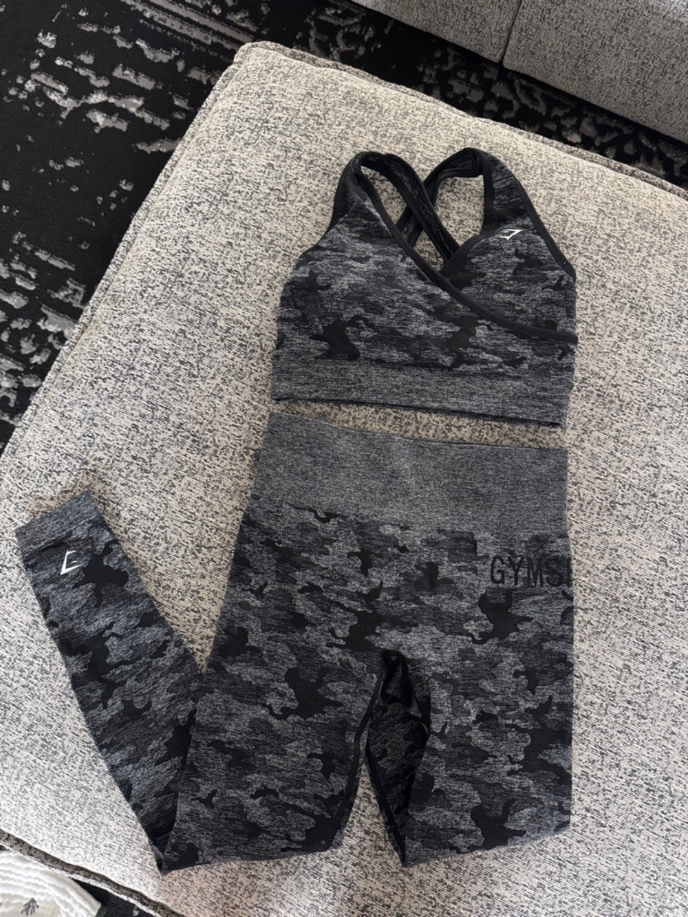 Gymshark Charcoal Camouflage Seamless Sports Bra & Leggings Set